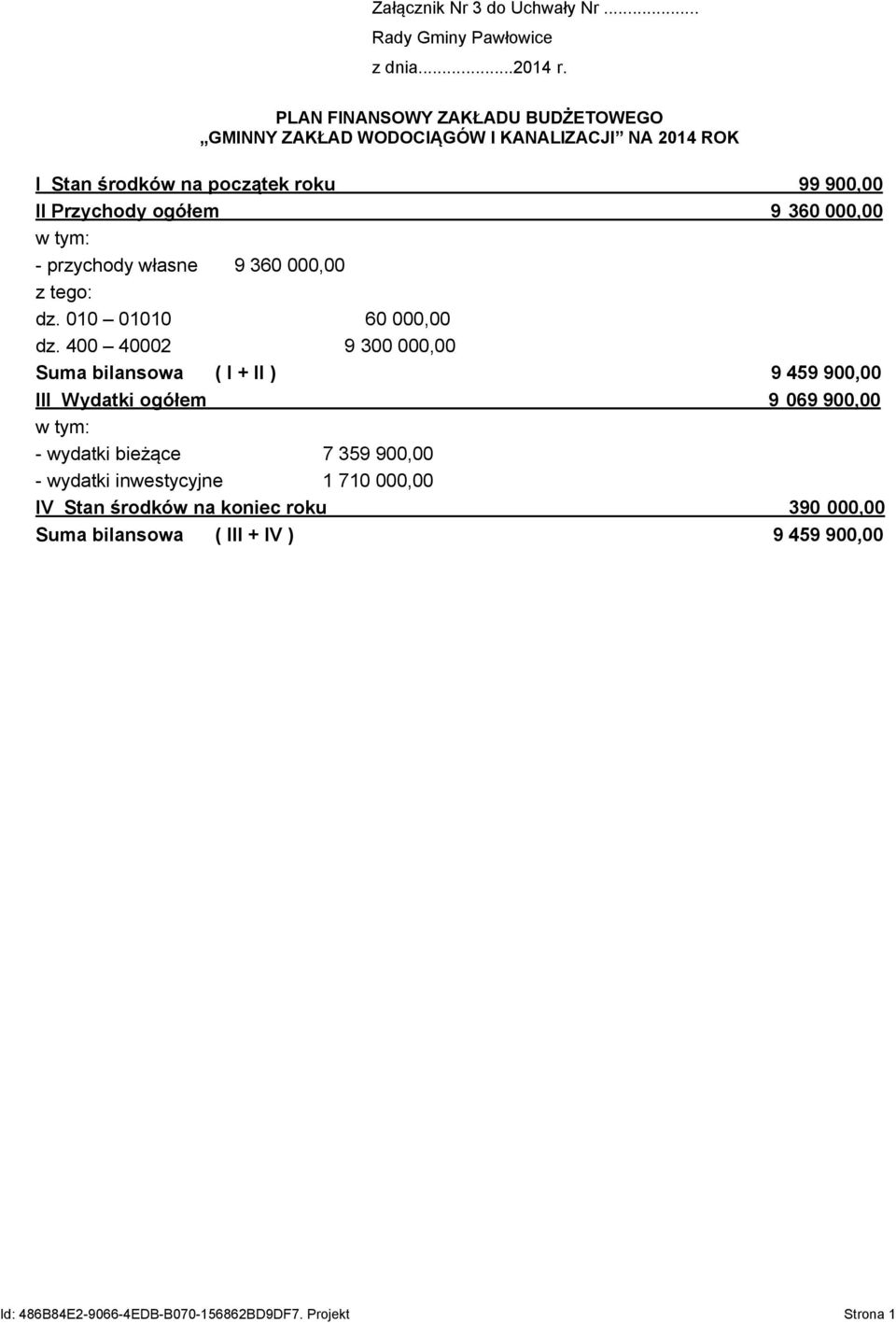 000,00 w tym: - przychody własne 9 360 000,00 z tego: dz. 010 01010 60 000,00 dz.