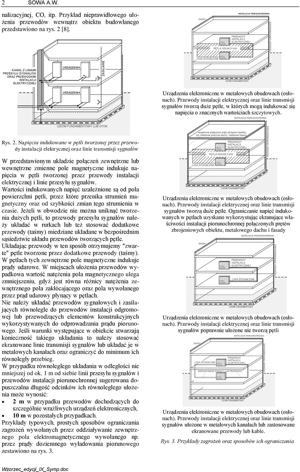 Napięcia indukowane w pętli tworzonej przez przewody instalacji elektrycznej oraz linie transmisji sygnałów W przedstawionym układzie połączeń zewnętrzne lub wewnętrzne zmienne pole magnetyczne