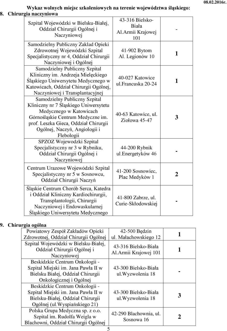 Andrzeja Mielęckiego Śląskiego Uniwersytetu Medycznego w Katowicach, Oddział Chirurgii Ogólnej, Naczyniowej i Transplantacyjnej Kliniczny nr 7 Śląskiego Uniwersytetu Medycznego w Katowicach