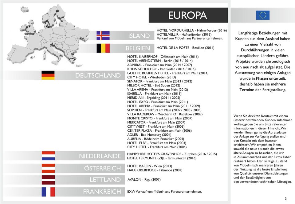 2015) GOETHE BUSINESS HOTEL - Frankfurt am Main (2014) CITY HOTEL - Wiesbaden (2013) SENATOR - Frankfurt am Main (2013 / 2012) MILBOR HOTEL - Bad Soden (2012) VILLA ARENA - Frankfurt am Main (2012)