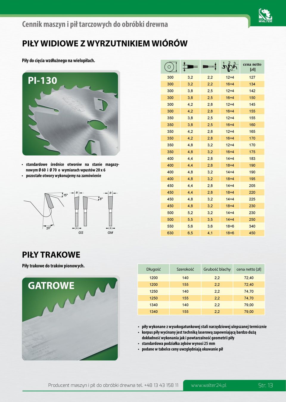 +4 190 190 +4 195 205 +4 220 225 +4 2 5,2 2 5,5 5,6 +6 3 6 +6 PIŁY TRAKOWE Piły trakowe do traków pionowych.