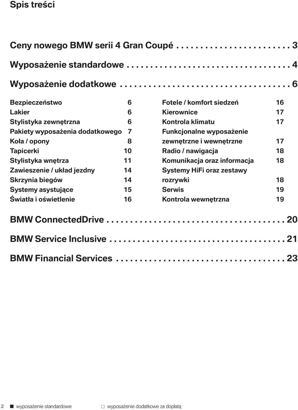 14 Skrzynia biegów 14 Systemy asystujące 15 Światła i oświetlenie 16 Fotele / komfort siedzeń 16 Kierownice 17 Kontrola klimatu 17 Funkcjonalne wyposażenie zewnętrzne i wewnętrzne 17 Radio /