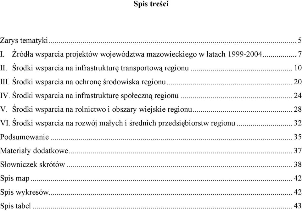 Środki wsparcia na infrastrukturę społeczną regionu... 24 V. Środki wsparcia na rolnictwo i obszary wiejskie regionu... 28 VI.