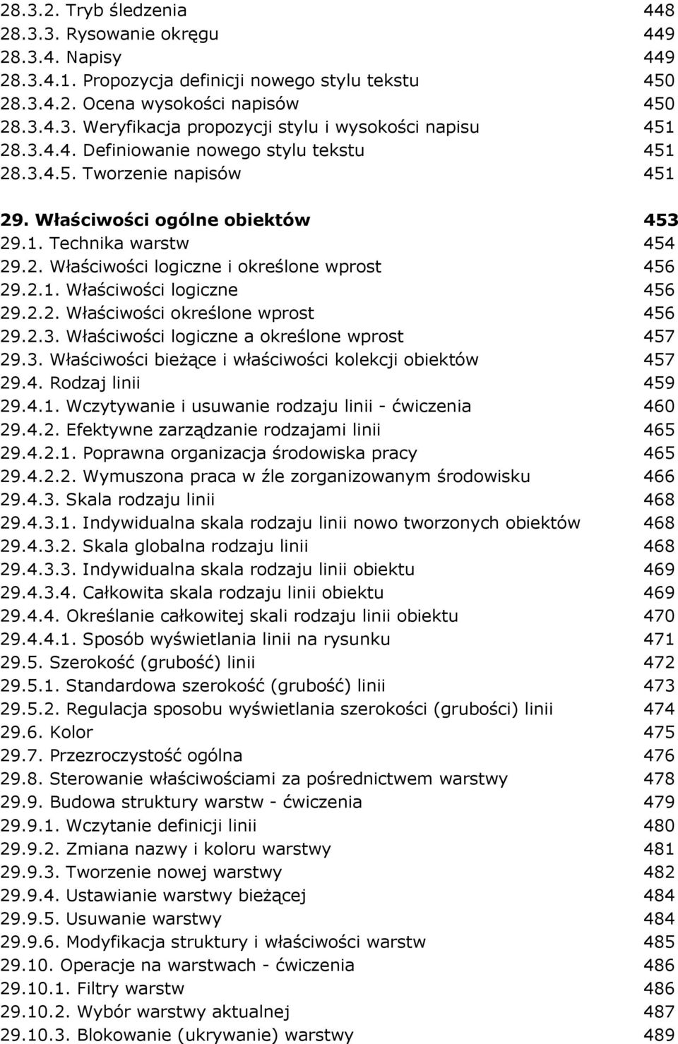 2.2. Właściwości określone wprost 456 29.2.3. Właściwości logiczne a określone wprost 457 29.3. Właściwości bieŝące i właściwości kolekcji obiektów 457 29.4. Rodzaj linii 459 29.4.1.