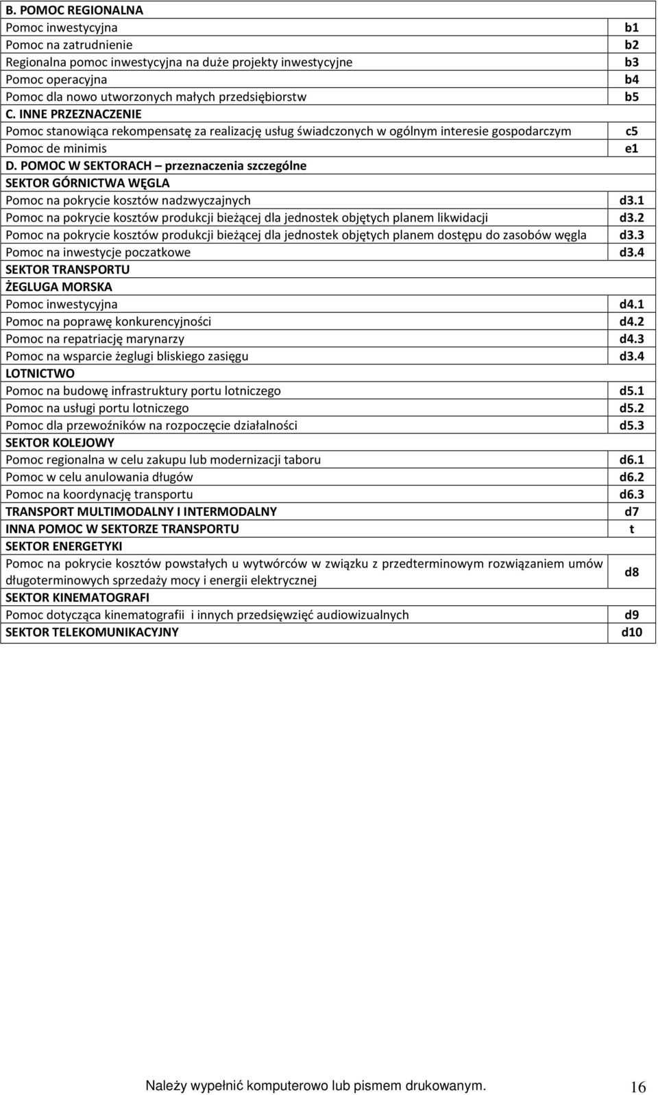 POMOC W SEKTORACH przeznaczenia szczególne SEKTOR GÓRNICTWA WĘGLA Pomoc na pokrycie kosztów nadzwyczajnych d3.