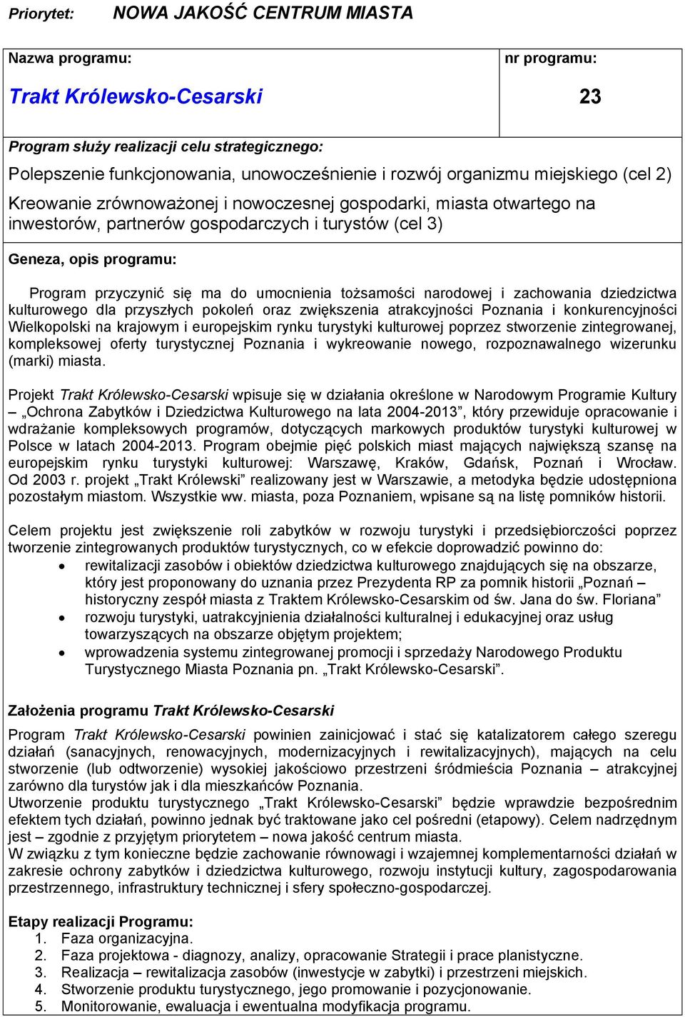 ma do umocnienia tożsamości narodowej i zachowania dziedzictwa kulturowego dla przyszłych pokoleń oraz zwiększenia atrakcyjności Poznania i konkurencyjności Wielkopolski na krajowym i europejskim