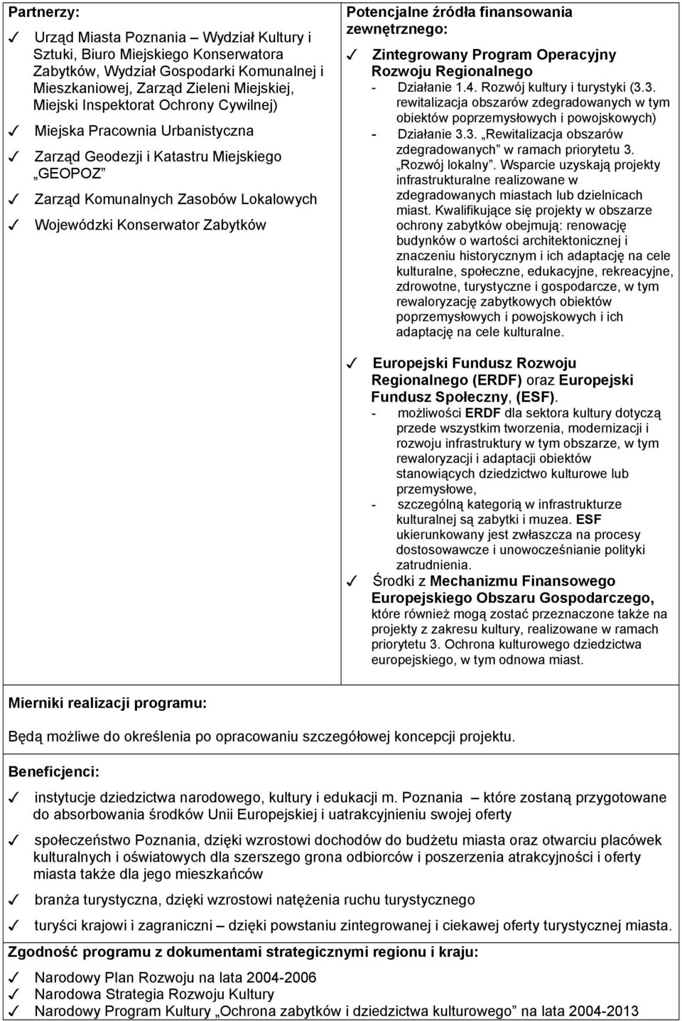 zewnętrznego: Zintegrowany Program Operacyjny Rozwoju Regionalnego - Działanie 1.4. Rozwój kultury i turystyki (3.