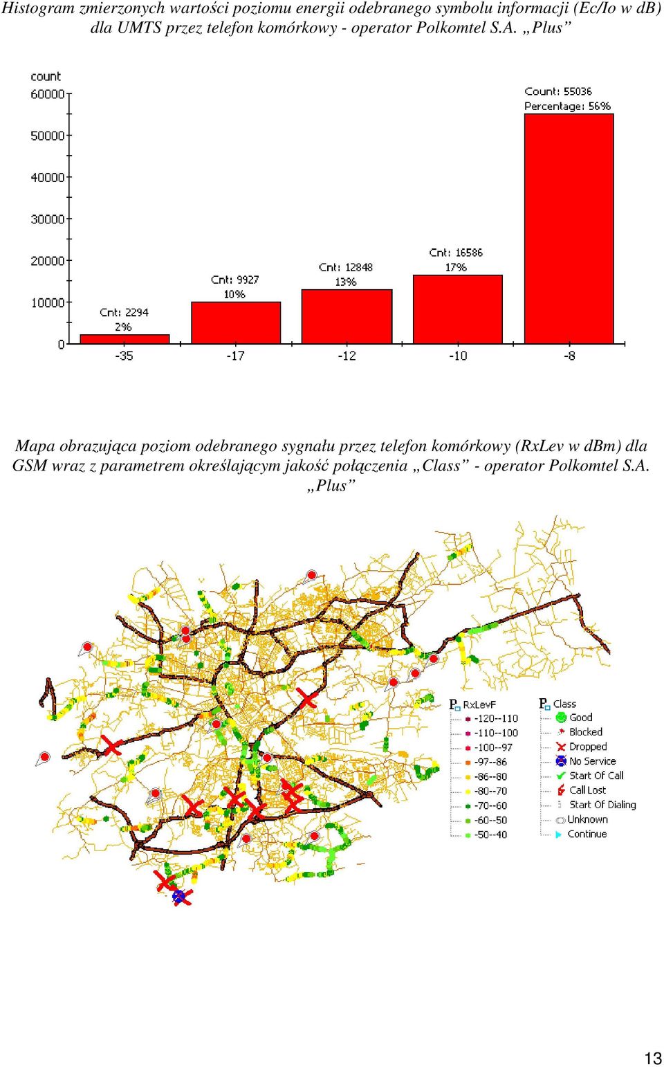 Plus Mapa obrazująca poziom odebranego sygnału przez telefon komórkowy (RxLev w