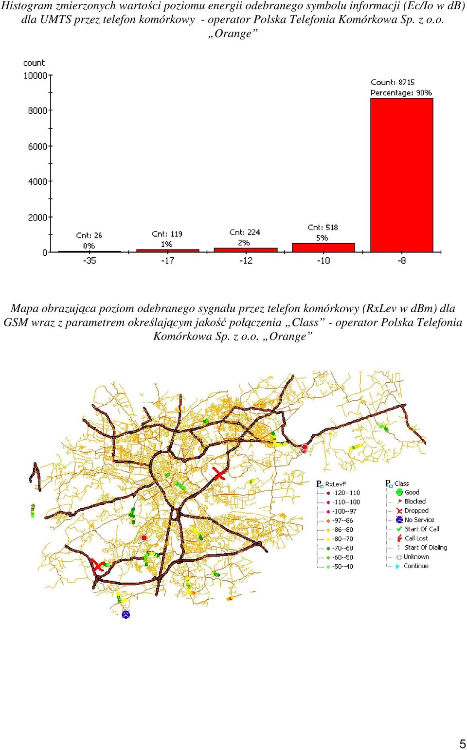 komórkowy - operator Polska Telefonia Komórkowa Sp. z o.o. Orange Mapa obrazująca poziom