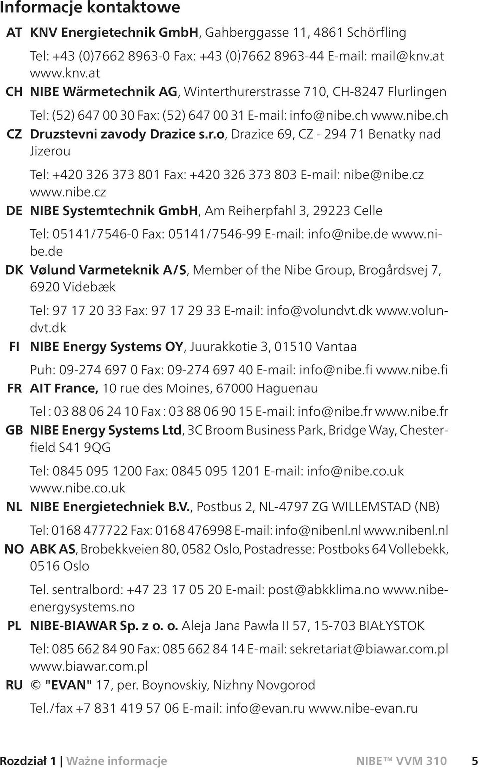 cz www.nibe.cz DE NIBE Systemtechnik GmbH, Am Reiherpfahl 3, 29223 Celle Tel: 05141/7546-0 Fax: 05141/7546-99 E-mail: info@nibe.de www.nibe.de DK Vølund Varmeteknik A/S, Member of the Nibe Group, Brogårdsvej 7, 6920 Videbæk Tel: 97 17 20 33 Fax: 97 17 29 33 E-mail: info@volundvt.