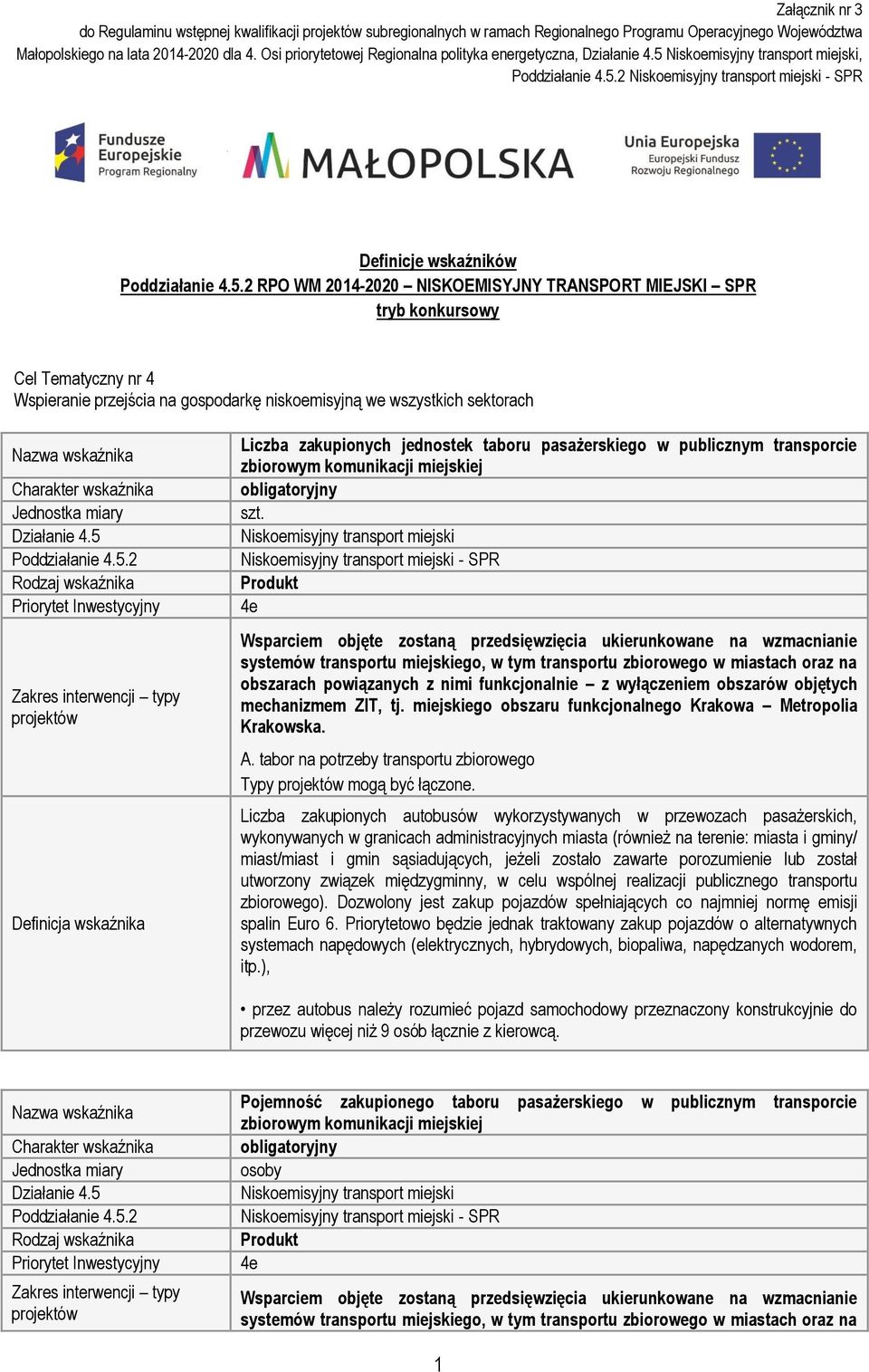 niskoemisyjną we wszystkich sektorach Liczba zakupionych jednostek taboru pasażerskiego w publicznym transporcie zbiorowym komunikacji miejskiej Typy mogą być łączone.