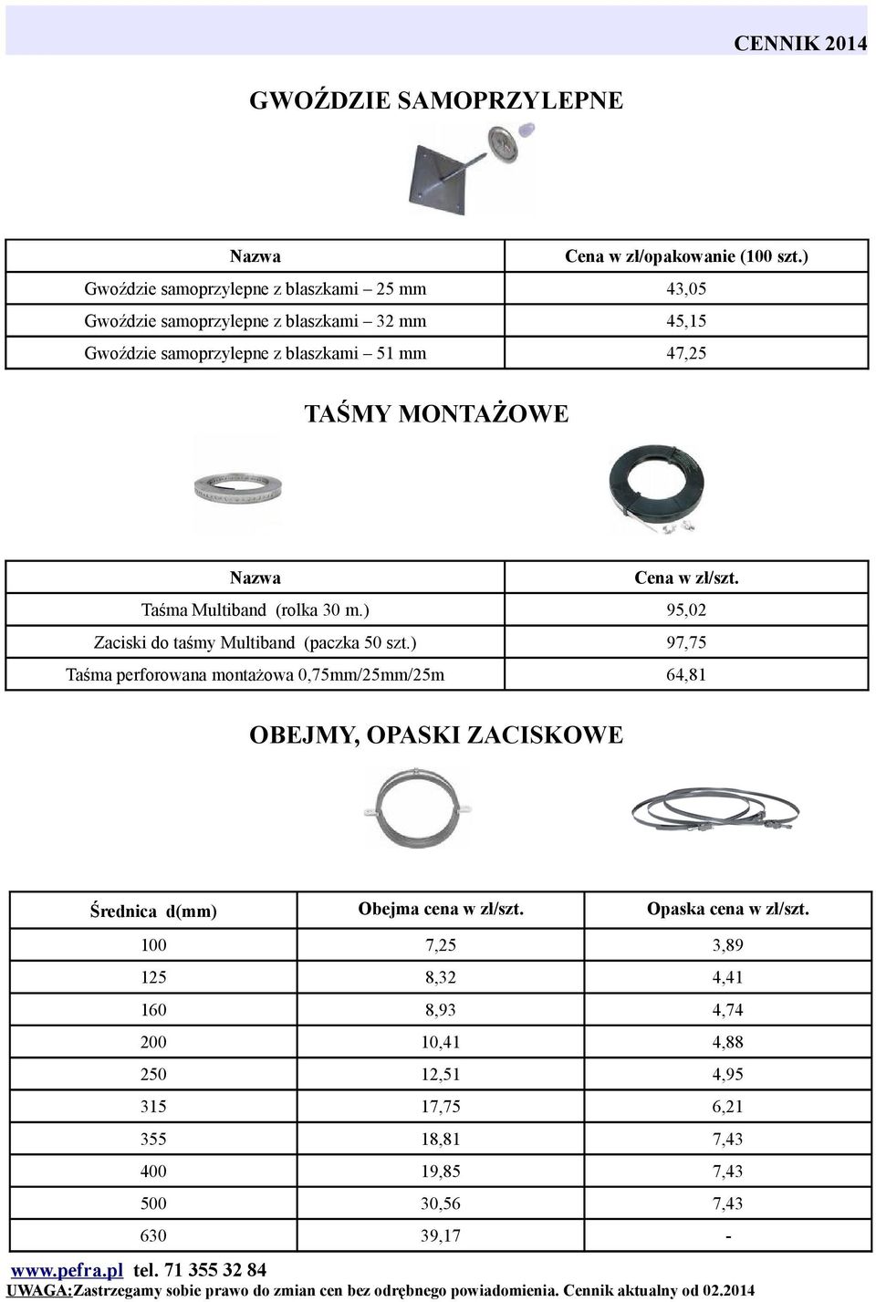 47,25 TAŚMY MONTAŻOWE Nazwa Taśma Multiband (rolka 30 m.) 95,02 Zaciski do taśmy Multiband (paczka 50 szt.