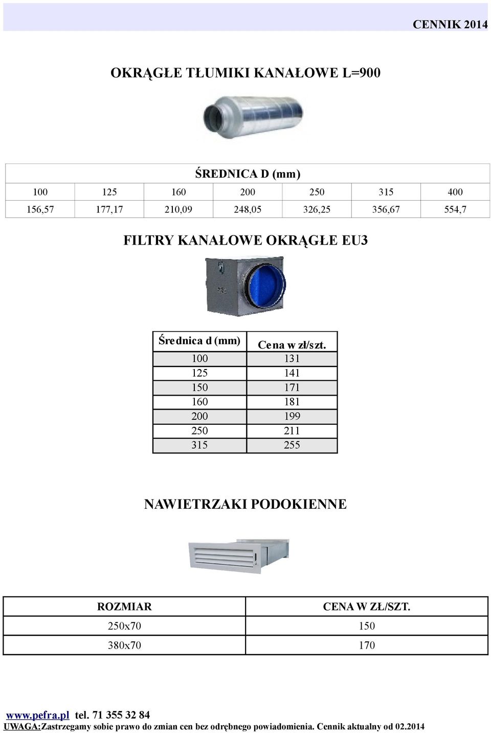 OKRĄGŁE EU3 Śre dnica d (mm) 150 131 141 171 181 199 211