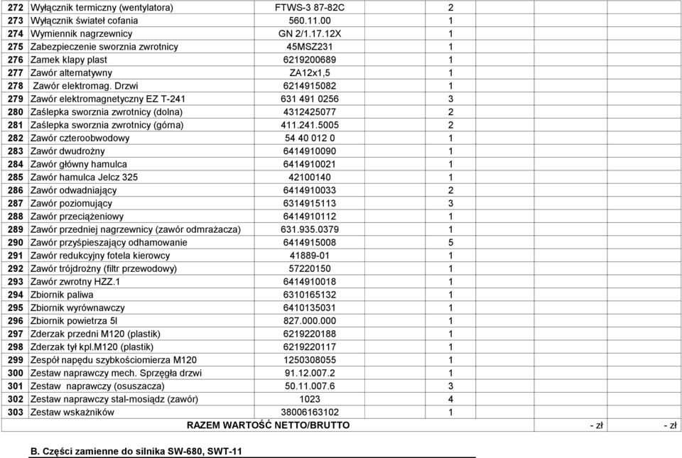 Drzwi 6214915082 1 279 Zawór elektromagnetyczny EZ T-241 