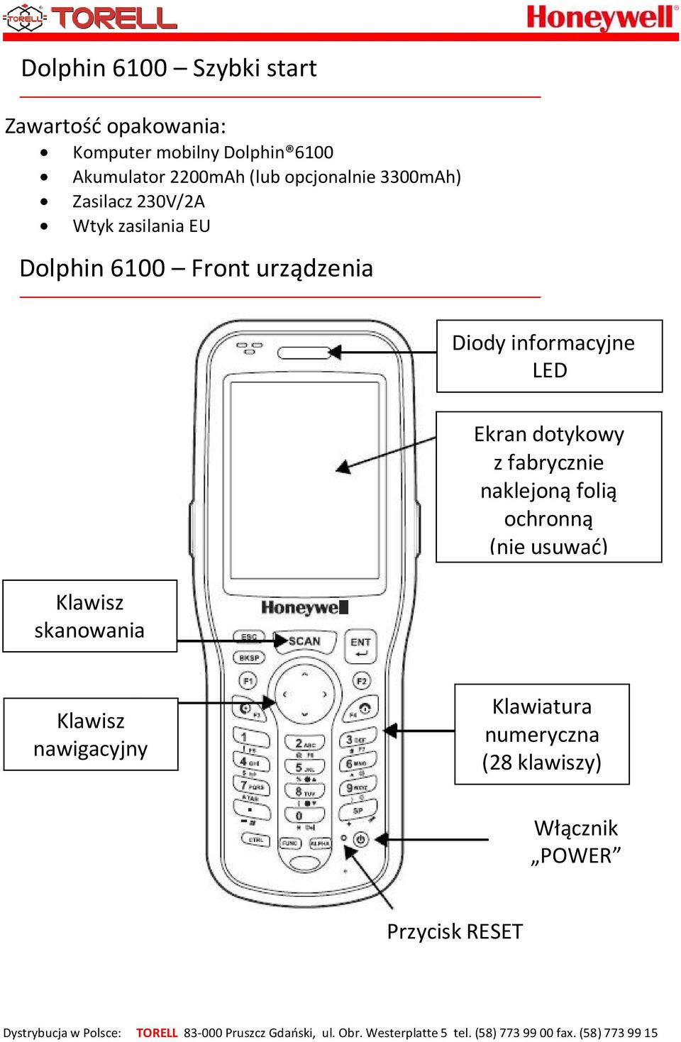 urządzenia Diody informacyjne LED Klawisz skanowania Ekran dotykowy z fabrycznie naklejoną