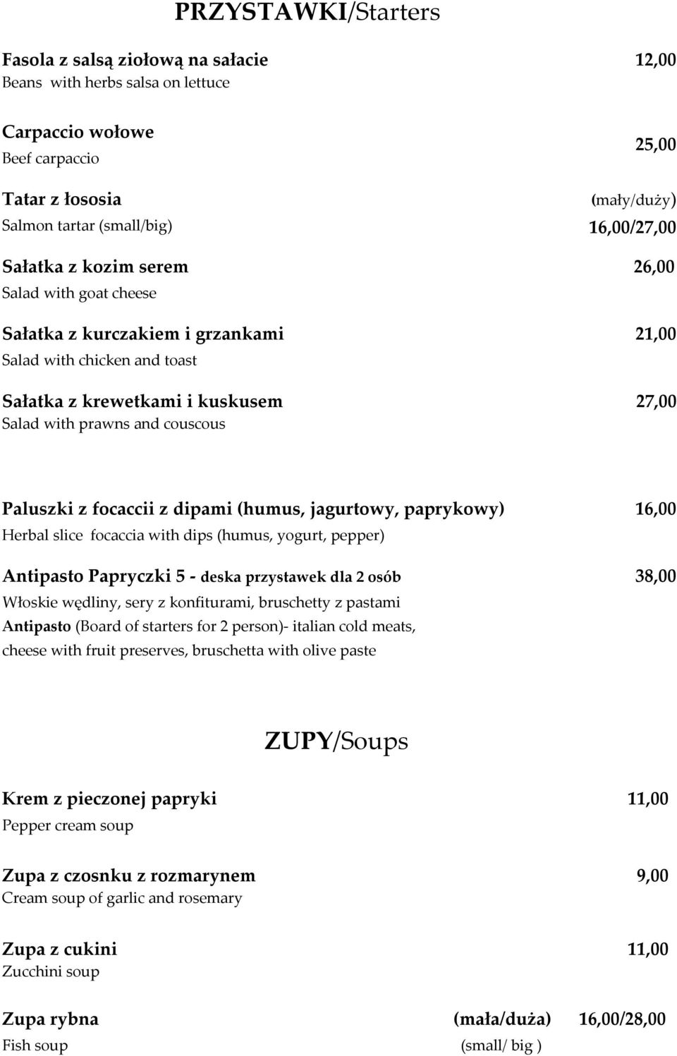 z focaccii z dipami (humus, jagurtowy, paprykowy) Herbal slice focaccia with dips (humus, yogurt, pepper) Antipasto Papryczki 5 - deska przystawek dla 2 osób Włoskie wędliny, sery z konfiturami,