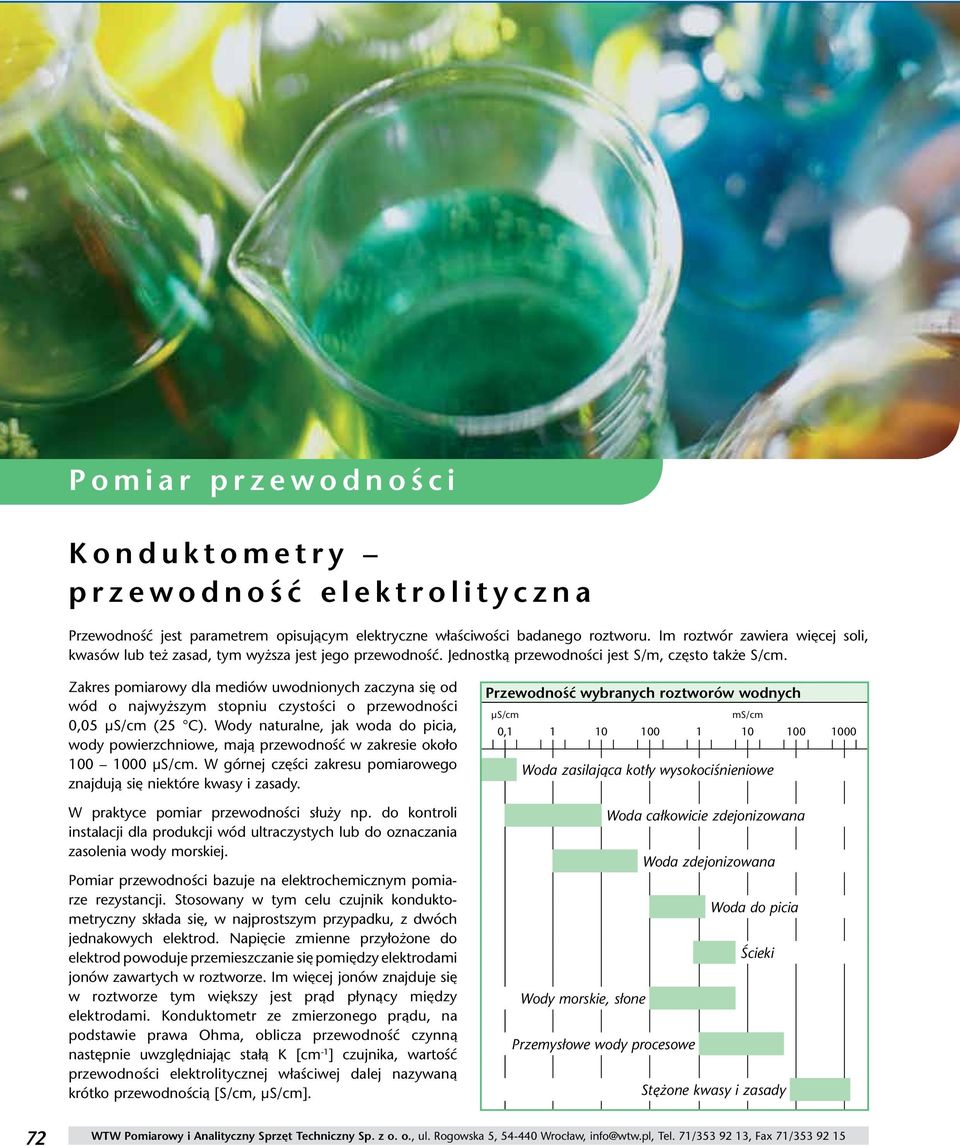 Zakres pomiarowy dla mediów uwodnionych zaczyna się od wód o najwyższym stopniu czystości o przewodności 0,05 μs/cm (25 C).