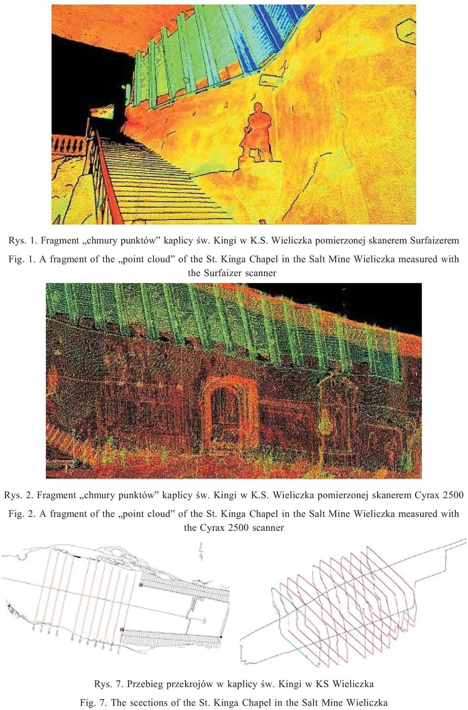 2. A fragment of the point cloud of the St. Kinga Chapel in the Salt Mine Wieliczka measured with the Cyrax 2500 scanner Rys. 7.