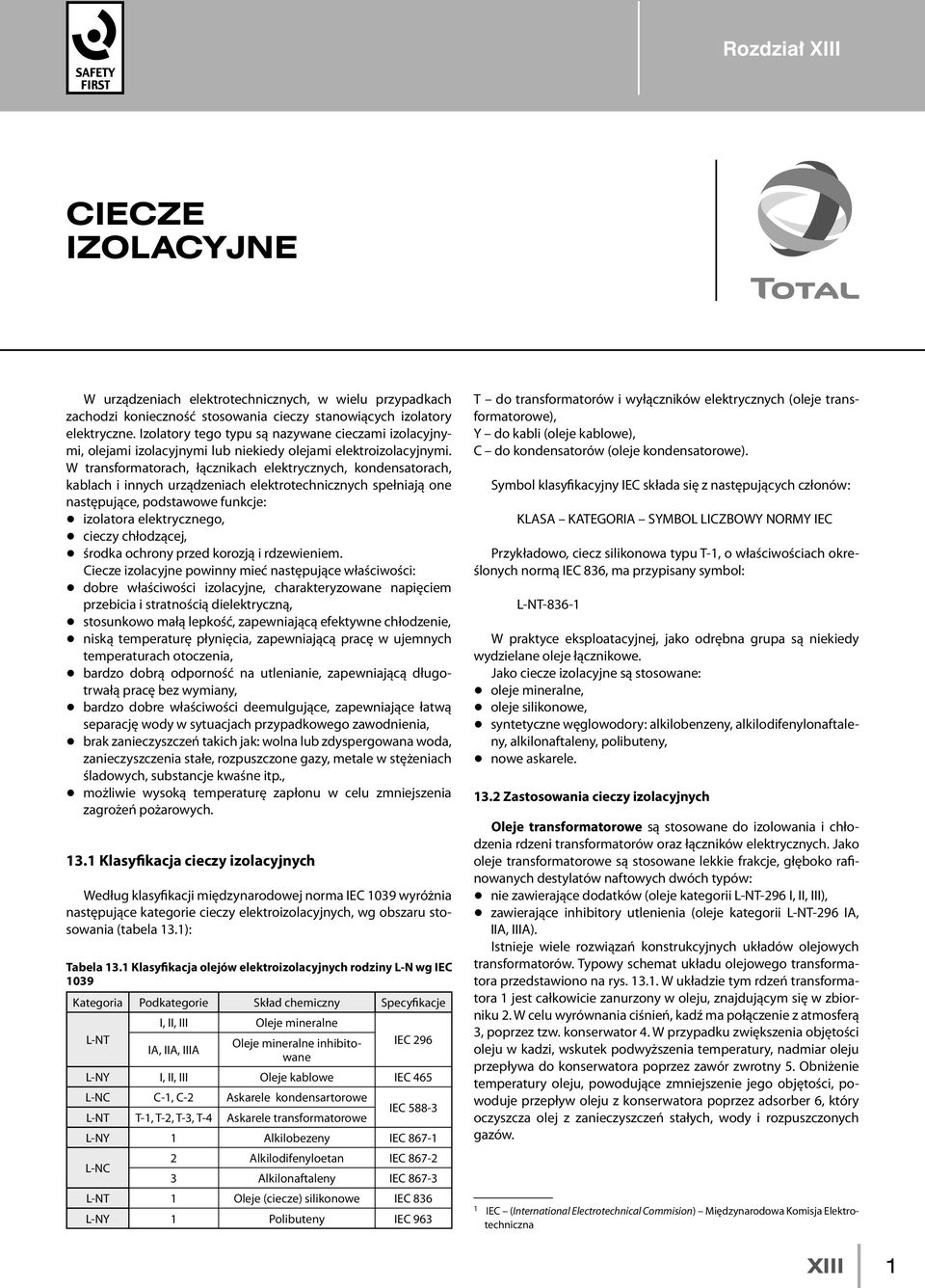 W transformatorach, łącznikach elektrycznych, kondensatorach, kablach i innych urządzeniach elektrotechnicznych spełniają one następujące, podstawowe funkcje: q izolatora elektrycznego, q cieczy