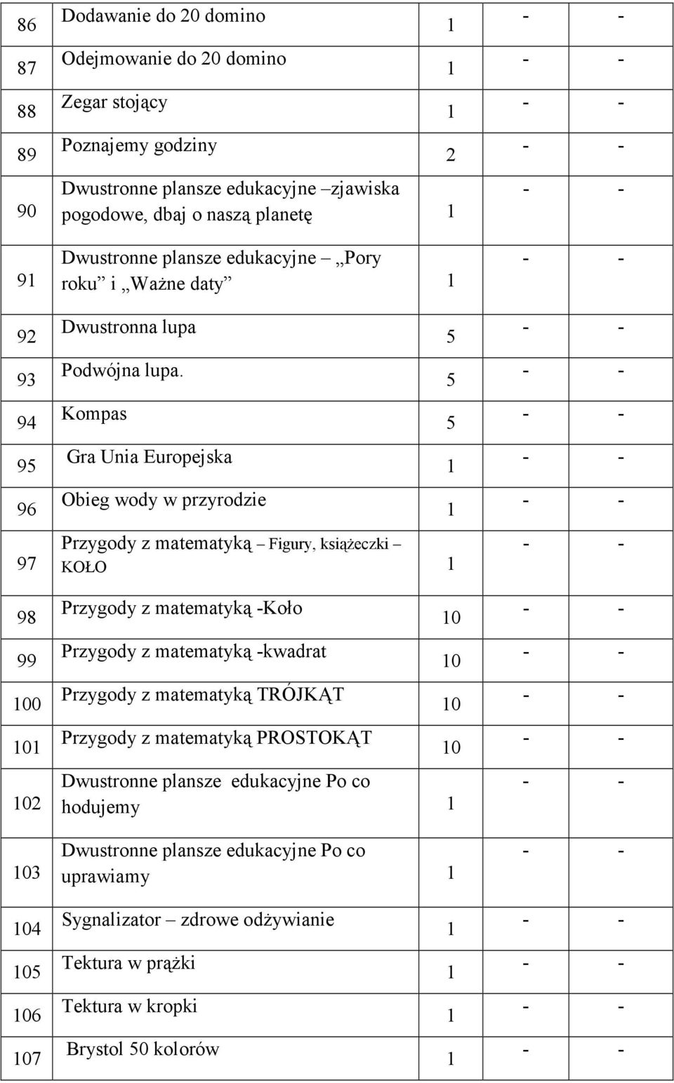 Kompas Gra Unia Europejska Obieg wody w przyrodzie Przygody z matematyką Figury, ksiąŝeczki KOŁO Przygody z matematyką Koło Przygody z matematyką kwadrat Przygody z