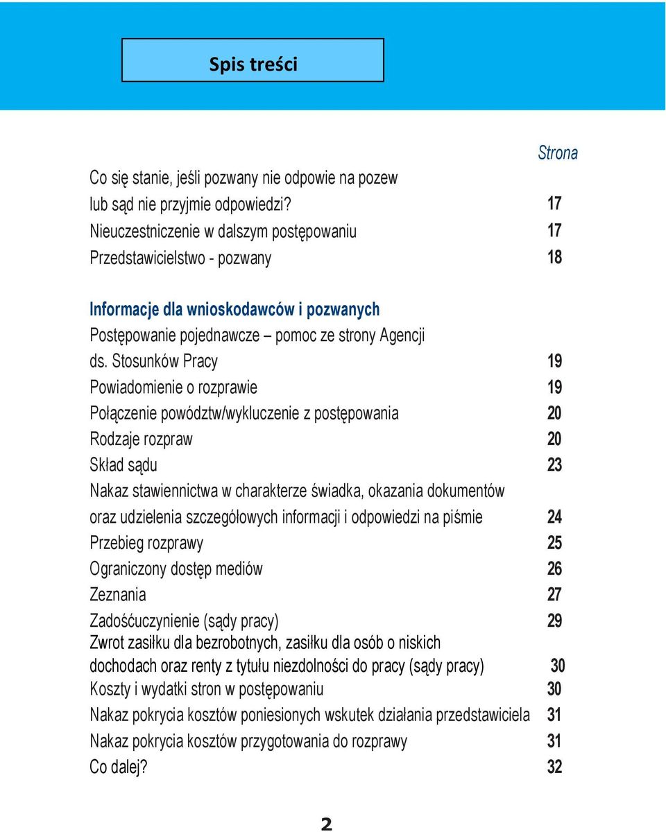 Stosunków Pracy 19 Powiadomienie o rozprawie 19 Połączenie powództw/wykluczenie z postępowania 20 Rodzaje rozpraw 20 Skład sądu 23 Nakaz stawiennictwa w charakterze świadka, okazania dokumentów oraz