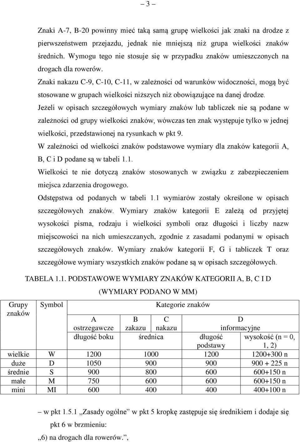 Znaki nakazu C-9, C-10, C-11, w zależności od warunków widoczności, mogą być stosowane w grupach wielkości niższych niż obowiązujące na danej drodze.