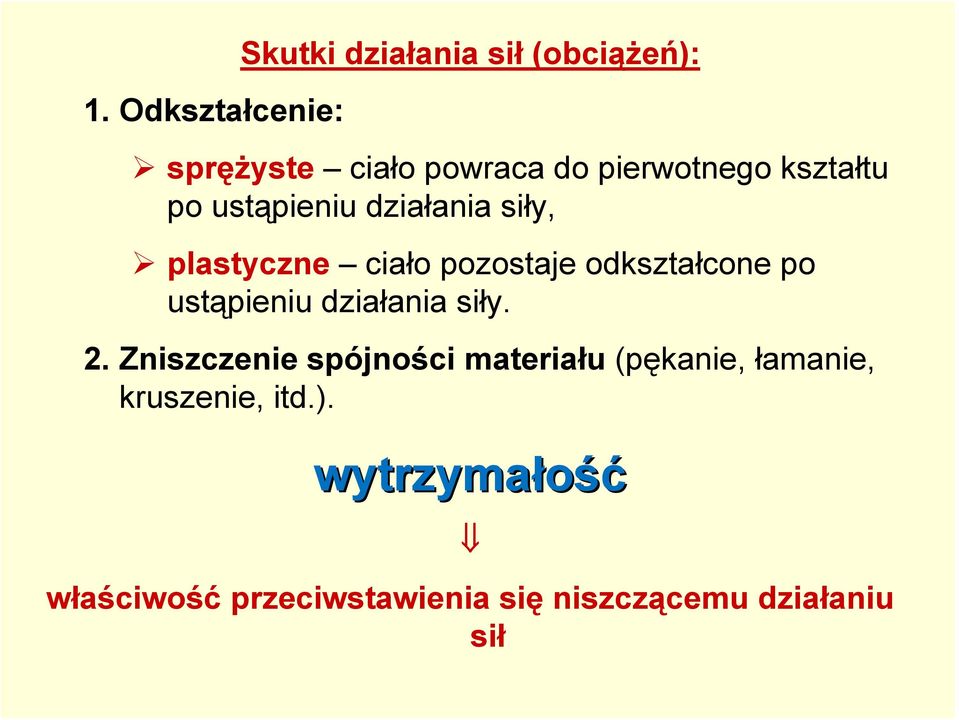 odkształcone po ustąpieniu działania siły. 2.