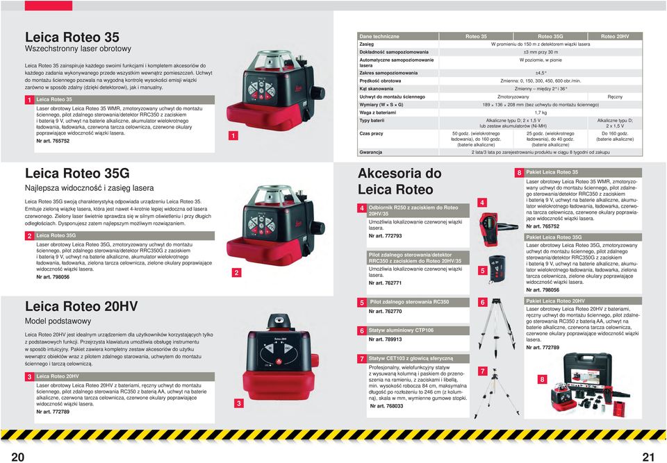 Leica Roteo 35 Laser obrotowy Leica Roteo 35 WMR, zmotoryzowany uchwyt do montażu ściennego, pilot zdalnego sterowania/detektor RRC350 z zaciskiem i baterią 9 V, uchwyt na baterie alkaliczne,