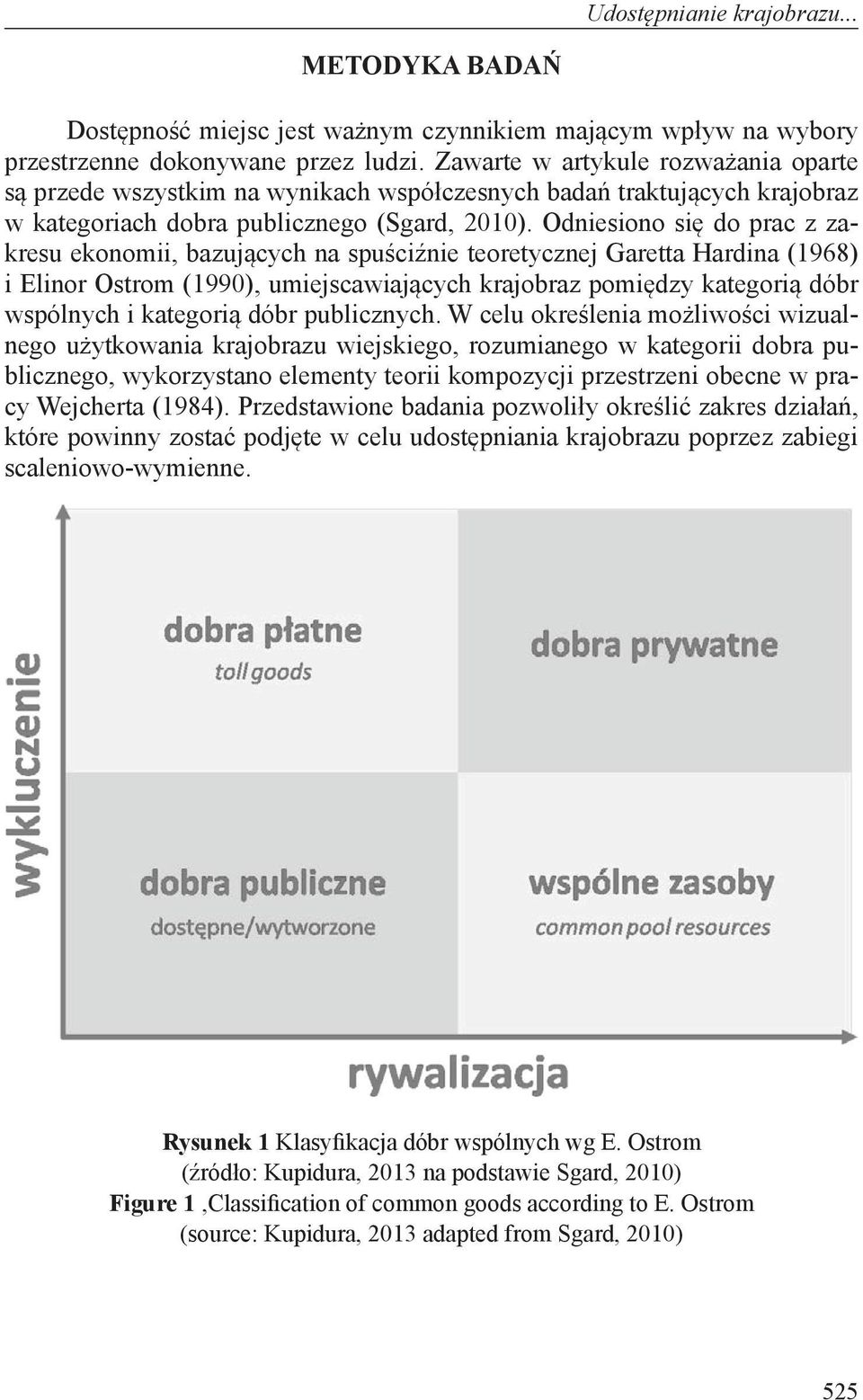 Odniesiono się do prac z zakresu ekonomii, bazujących na spuściźnie teoretycznej Garetta Hardina (1968) i Elinor Ostrom (1990), umiejscawiających krajobraz pomiędzy kategorią dóbr wspólnych i