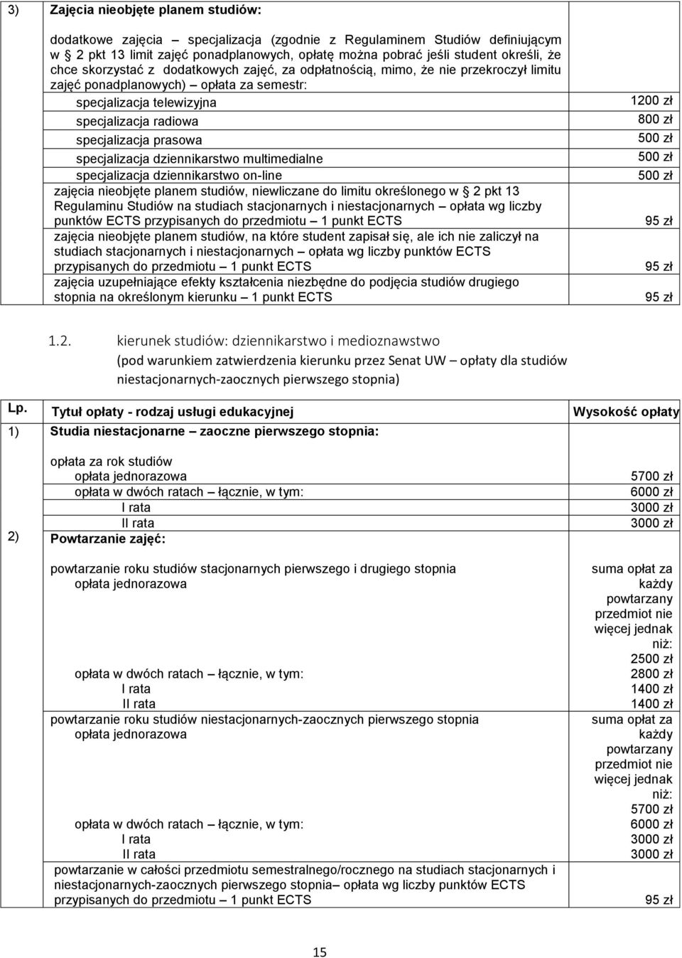 specjalizacja dziennikarstwo multimedialne specjalizacja dziennikarstwo on-line Regulaminu Studiów na studiach stacjonarnych i niestacjonarnych opłata wg liczby punktów ECTS przypisanych do