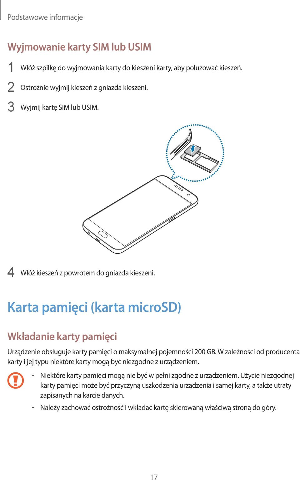 Karta pamięci (karta microsd) Wkładanie karty pamięci Urządzenie obsługuje karty pamięci o maksymalnej pojemności 200 GB.