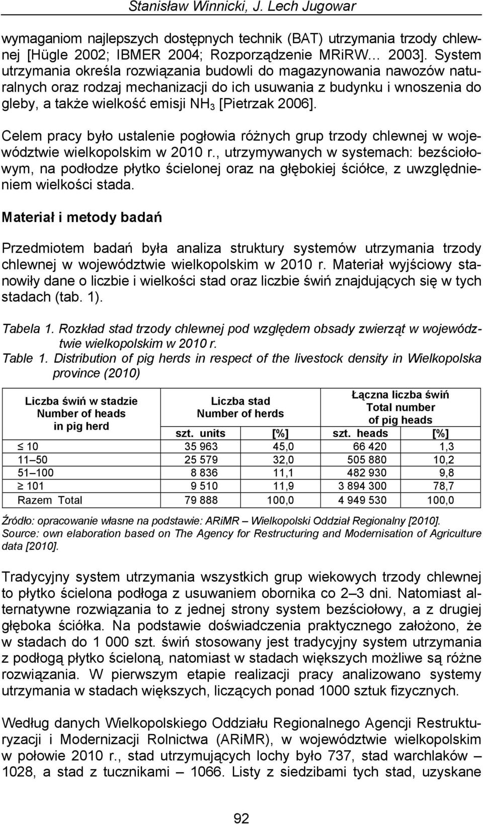 2006]. Celem pracy było ustalenie pogłowia różnych grup trzody chlewnej w województwie wielkopolskim w 2010 r.