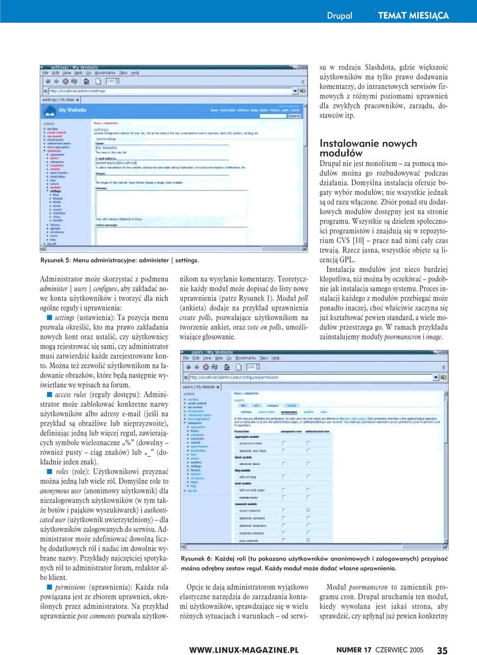 Rysunek 5: Menu administracyjne: administer settings.