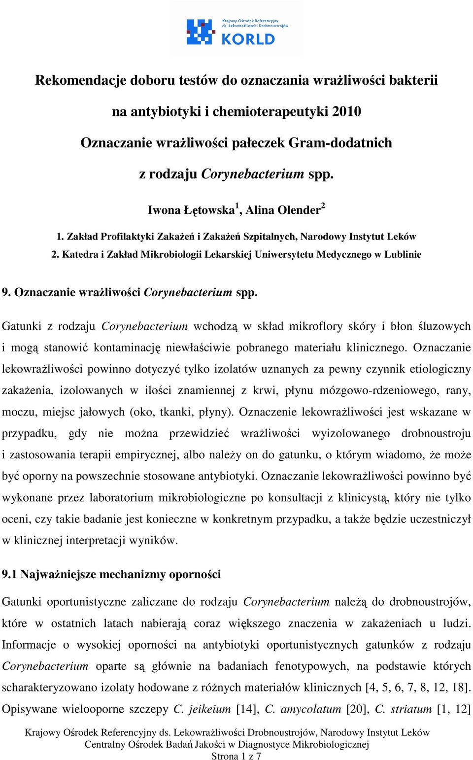 Oznaczanie wrażliwości Corynebacterium spp.
