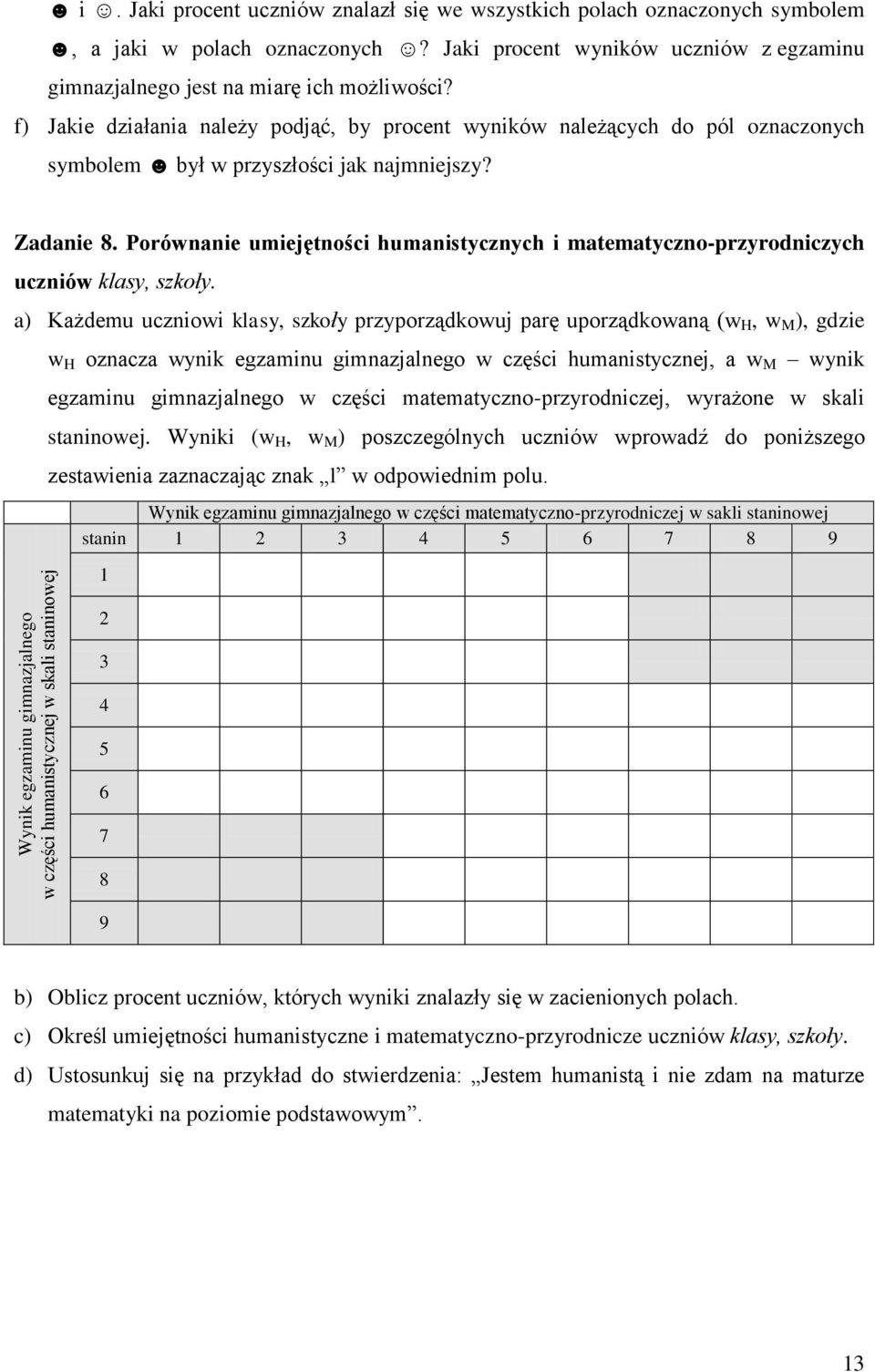 f) Jakie działania należy podjąć, by procent wyników należących do pól oznaczonych symbolem był w przyszłości jak najmniejszy? Zadanie 8.