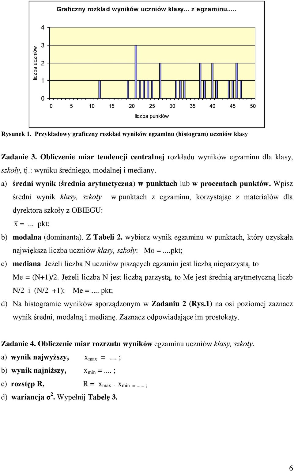 : wyniku średniego, modalnej i mediany. a) średni wynik (średnia arytmetyczna) w punktach lub w procentach punktów.