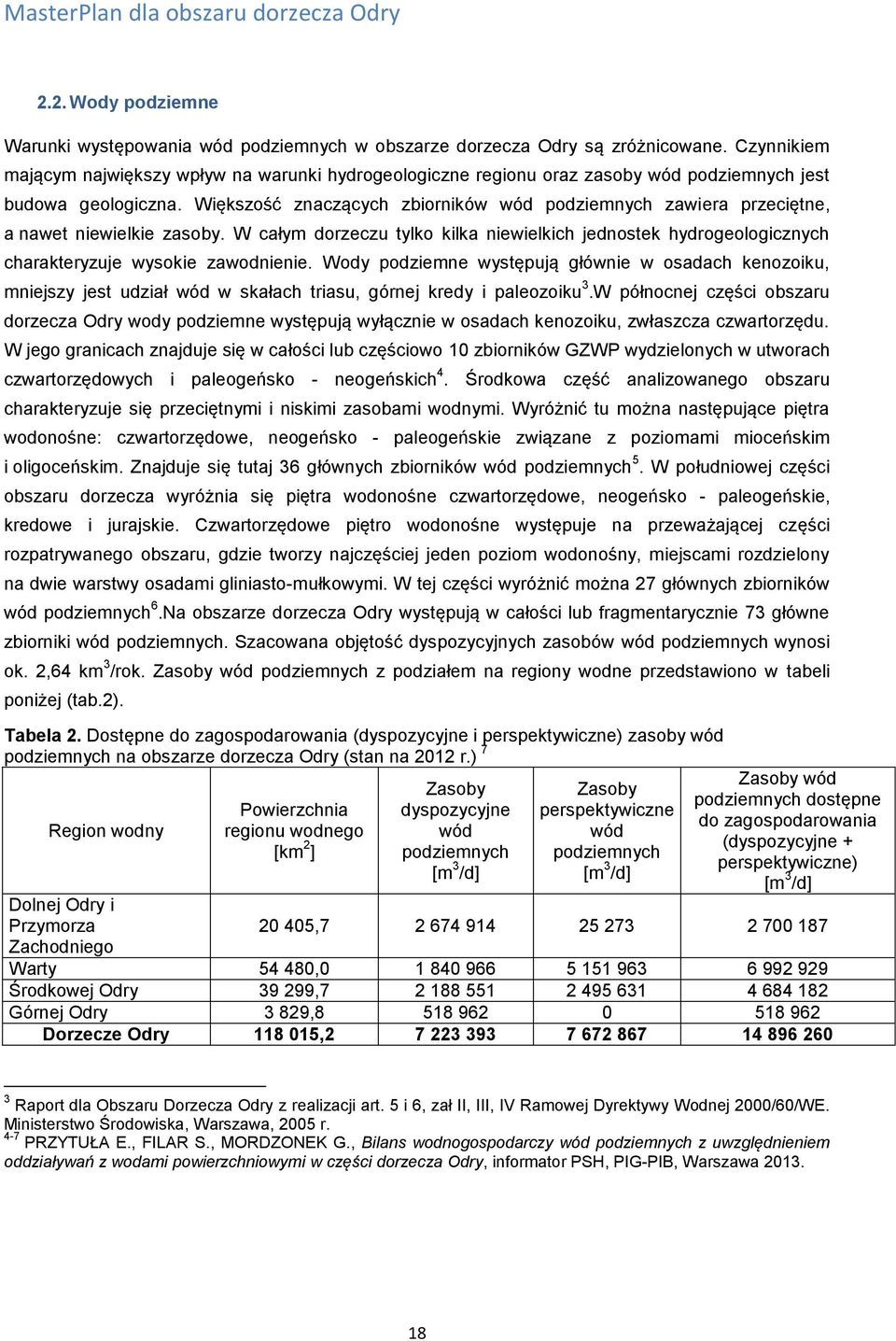 Większość znaczących zbiorników wód podziemnych zawiera przeciętne, a nawet niewielkie zasoby. W całym dorzeczu tylko kilka niewielkich jednostek hydrogeologicznych charakteryzuje wysokie zawodnienie.