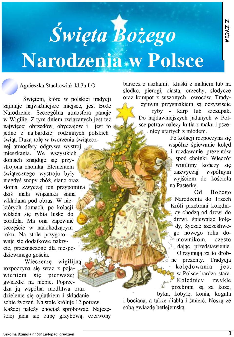 We wszystkich domach znajduje się przystrojona choinka. Elementem świątecznego wystroju były niegdyś snopy zbóż, siano oraz słoma. Zwyczaj ten przypomina dziś mała wiązanka siana wkładana pod obrus.