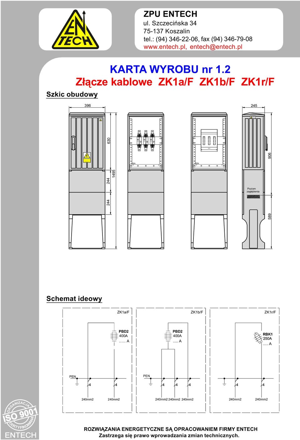 2 Złącze kablowe ZK1a/ ZK1b/ ZK1r/ 396 25 2 2 630 195 Poziom zagłębienia 589 906 Schemat ideowy ZK1a/ ZK1b/