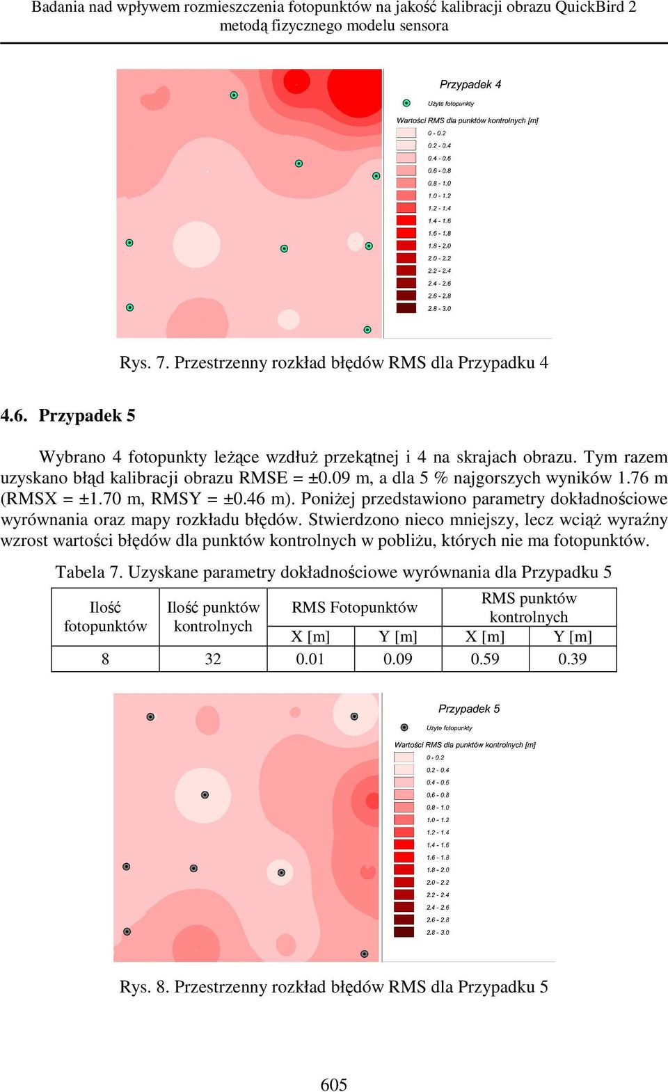 70 m, RMSY = ±0.46 m). PoniŜej przedstawiono parametry dokładnościowe wyrównania oraz mapy rozkładu błędów.