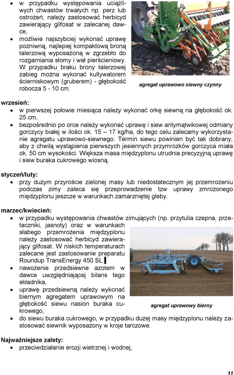 rozgarniania słomy i wał pierścieniowy. W przypadku braku brony talerzowej zabieg można wykonać kultywatorem ścierniskowym (gruberem) - głębokość robocza 5-10 cm.