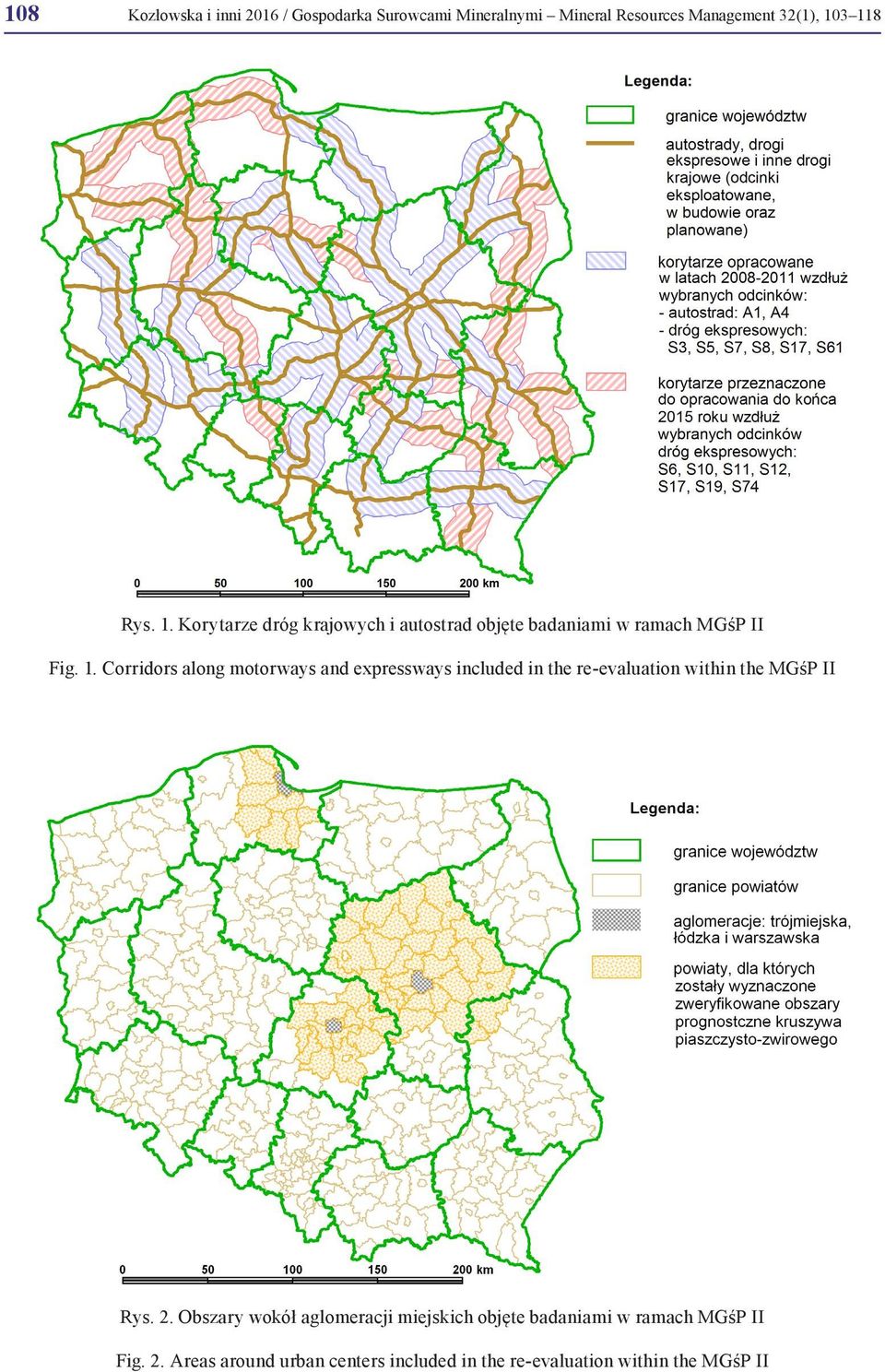 Corridors along motorways and expressways included in the re-evaluation within the MGśP II Rys. 2.