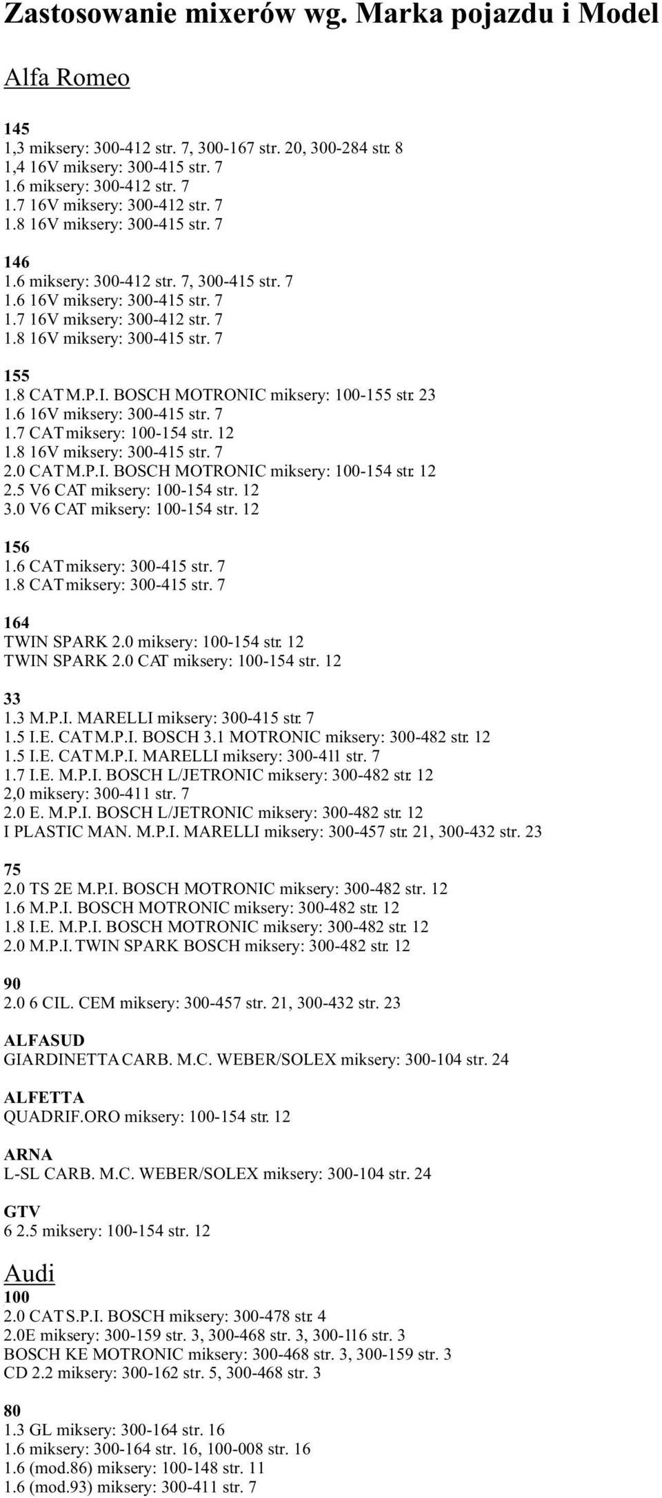BOSCH MOTRONIC miksery: 100-155 str. 23 1.6 16V miksery: 300-415 str. 7 1.7 CAT miksery: 100-154 str. 12 1.8 16V miksery: 300-415 str. 7 2.0 CAT M.P.I. BOSCH MOTRONIC miksery: 100-154 str. 12 2.