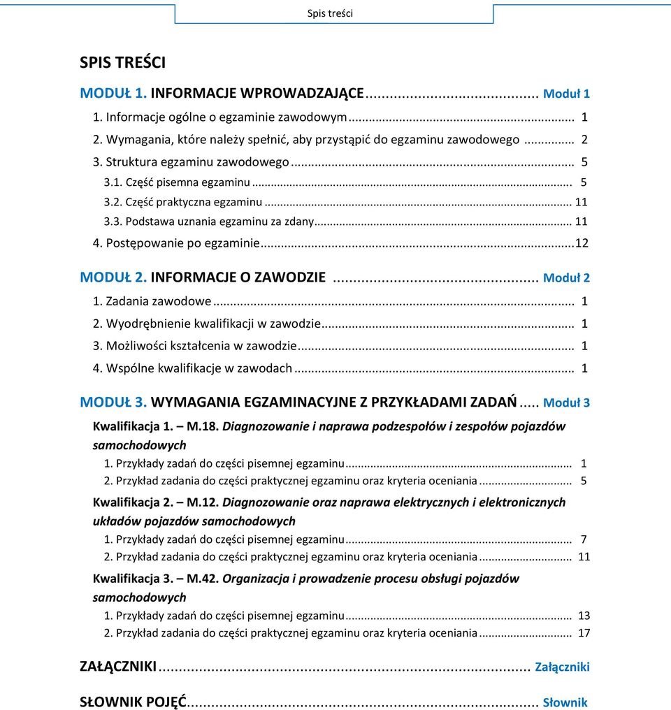 .. M Kwalifikacja 1. M.18. D samochodowych P... 1 P... 5 Kwalifikacja 2. M.12. Diagnozowanie oraz naprawa elektrycznych i elektronicznych P.