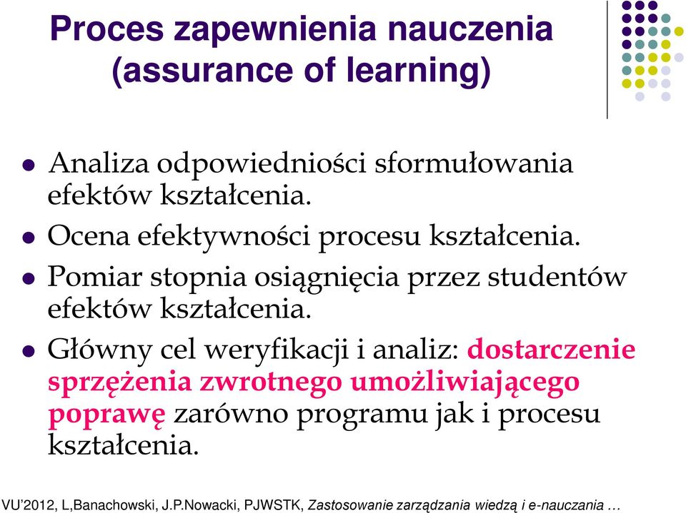 Pomiar stopnia osiągnięcia przez studentów efektów kształcenia.