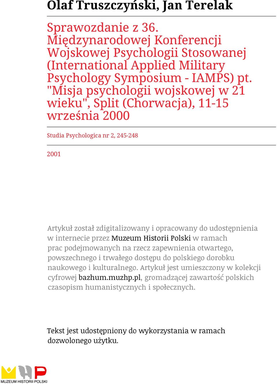(International Applied Military Psychology Symposium - IAMPS) pt.