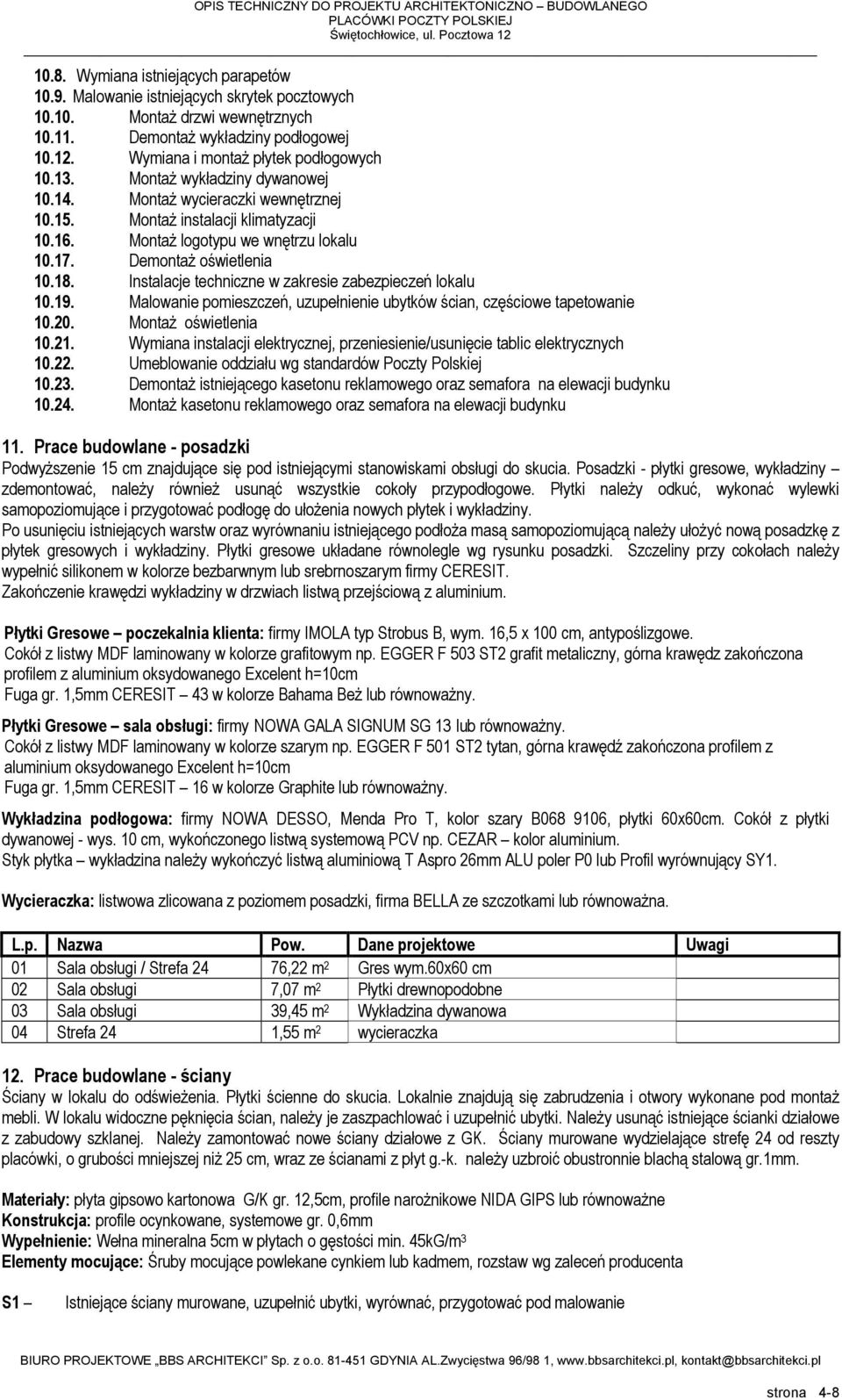 DemontaŜ oświetlenia 10.18. Instalacje techniczne w zakresie zabezpieczeń lokalu 10.19. Malowanie pomieszczeń, uzupełnienie ubytków ścian, częściowe tapetowanie 10.20. MontaŜ oświetlenia 10.21.