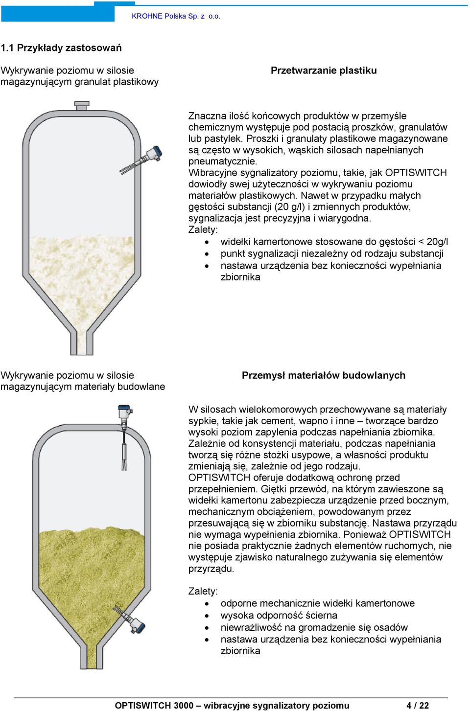 Wibracyjne sygnalizatory poziomu, takie, jak OPTISWITCH dowiodły swej użyteczności w wykrywaniu poziomu materiałów plastikowych.