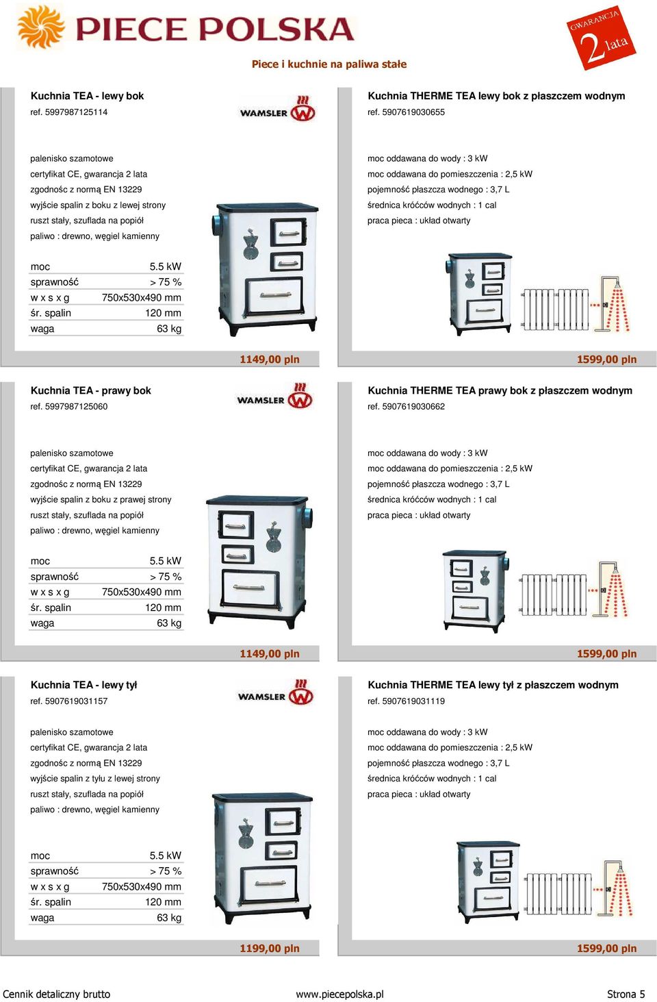 5 kw sprawność > 75 % w x s x g 750x530x490 mm 63 kg 1149,00 pln 1599,00 pln Kuchnia TEA - prawy bok ref. 5997987125060 ref.