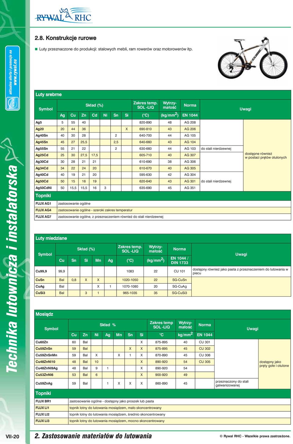 104 Ag55Sn 55 21 22 2 630-660 44 AG 103 do stali nierdzewnej Ag25Cd 25 30 27,5 17,5 605-710 40 AG 307 Ag30Cd 30 28 21 21 610-690 38 AG 306 dostępne również w postaci prętów otulonych Ag34Cd 34 22 24